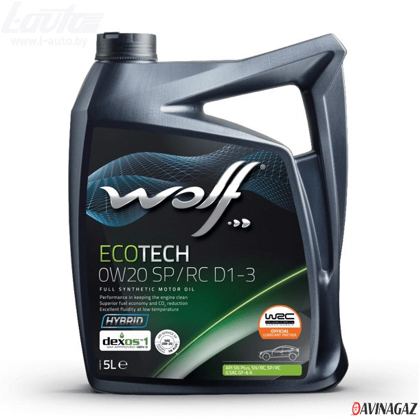 Масло моторное синтетическое - WOLF ECOTECH 0W20 SP/RC D1-3, 5л (161735 / 1049892)