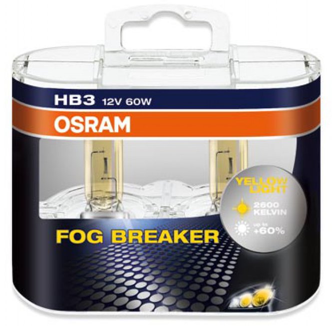 Комплект ламп OSRAM H3 FOG BREAKER 60% (12V 55W PK22s, для плохих погодных услдовий)