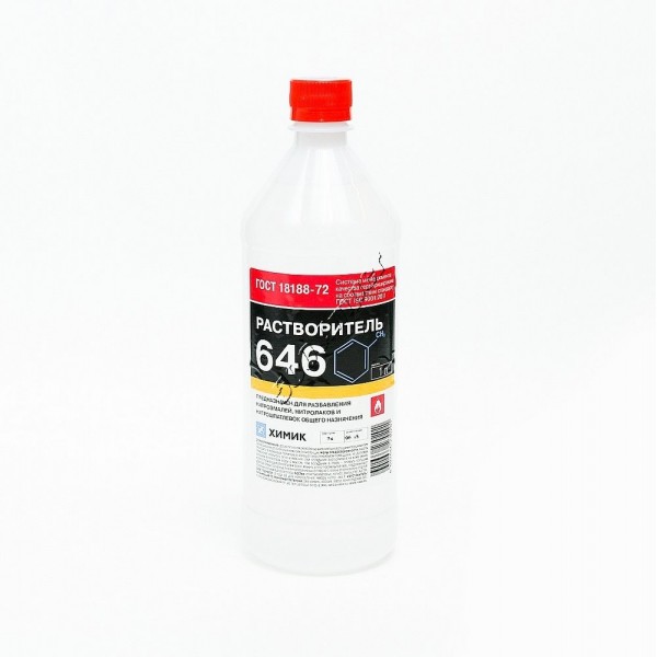 ХИМИК Растворитель 646, для разбавления нитроэмалей, нитролаков, нитрошпатлевок общего назначения, эфективное средство для очистки деталей и механизмов, 1 л