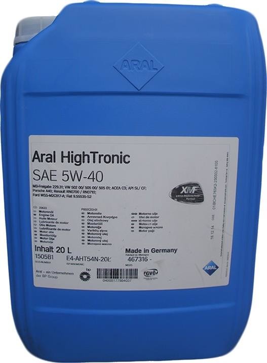 Масло моторное синтетическое - Aral HighТronic 5W-40 20л