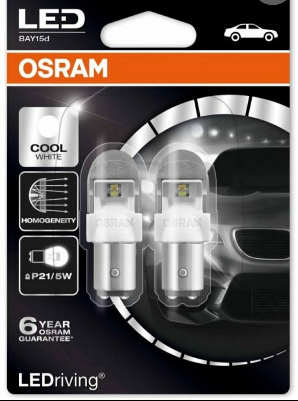 Комплект светодиодных ламп OSRAM 12V 2/0.4W P21/5W LEDRIVING premium 6000K (блистер 2шт)