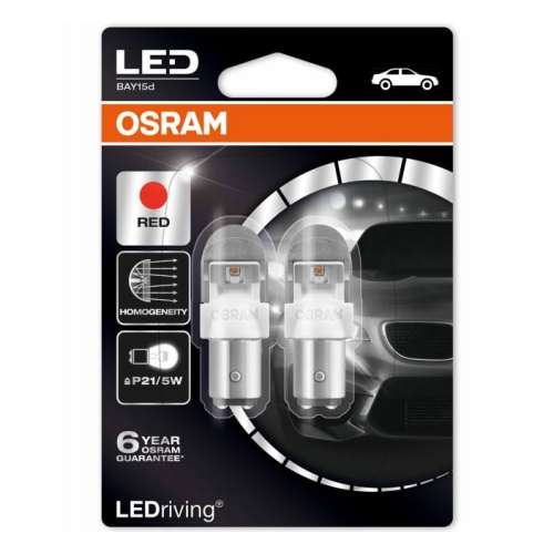 Комплект светодиодных ламп OSRAM 12V 2/0.4W PR21/5W LEDRIVING premium красный (блистер 2шт)