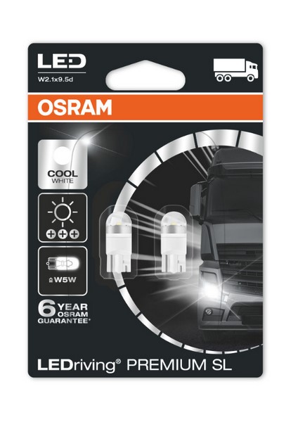 Комплект светодиодных ламп OSRAM W5W 24V 1W W2.1x9.5d Premium LEDriving Cool White 6000K (блистер 2шт)