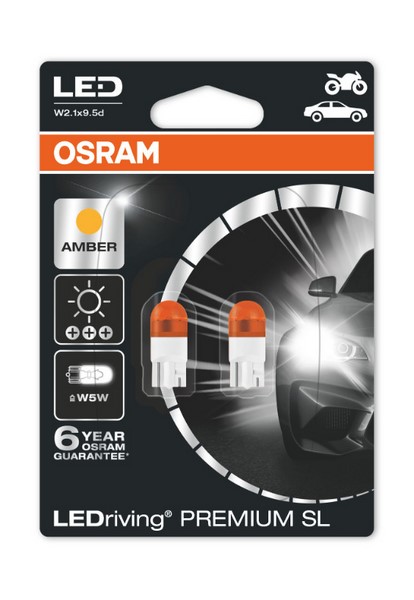 Комплект светодиодных ламп OSRAM W5W 12V 1W W2.1x9.5d Premium LEDriving оранжевый (блистер 2шт)