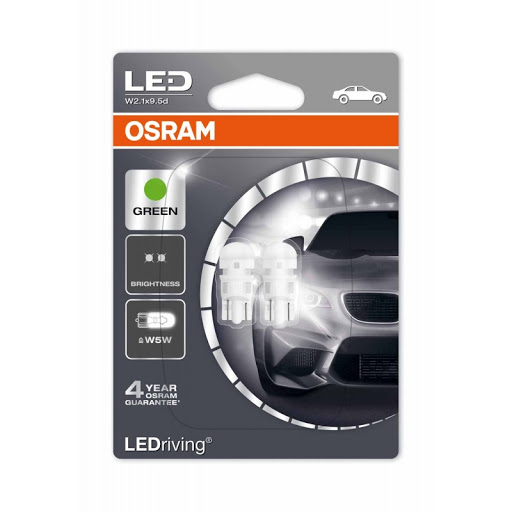 Комплект светодиодных ламп OSRAM 12V 1W W5W LEDRIVING standart зеленый (блистер 2шт)
