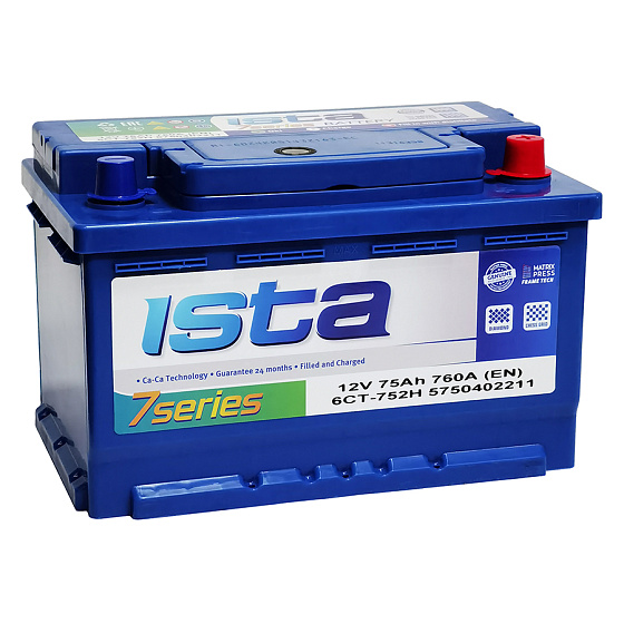Аккумулятор - ISTA 7 Series 75A/h (R+) НИЗКИЙ 760А 278х175х175мм / IST75R.LB3.7S