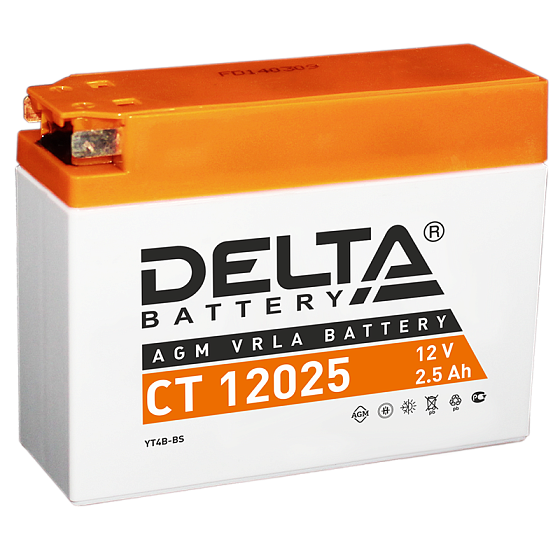 Аккумулятор для мотоциклов и скутеров - DELTA 40А 2.5Ah 313х38х87мм / CT 12025