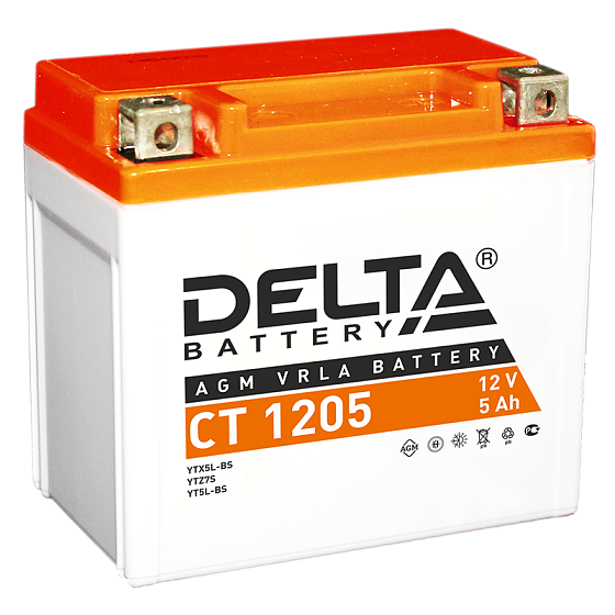 Аккумулятор для мотоциклов и скутеров - DELTA 80А 5A/h 114х70х106мм / CT 1205
