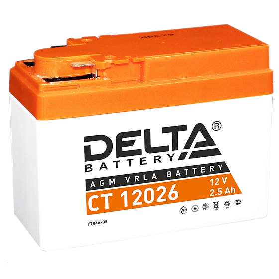 Аккумулятор для мотоциклов и скутеров - DELTA 45А 2.5A/h 114х49х86мм / CT 12026