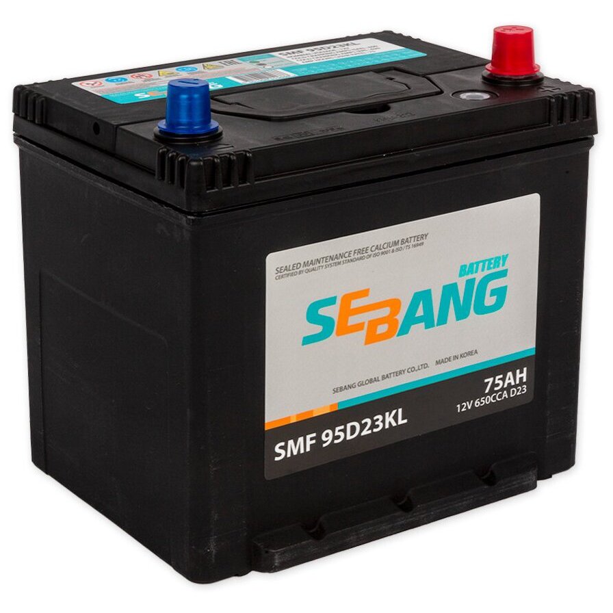 Аккумулятор - SEBANG JIS 75A/h (R+) 650А 232х175х225мм (SEB75R.D23 / 95D23KL)