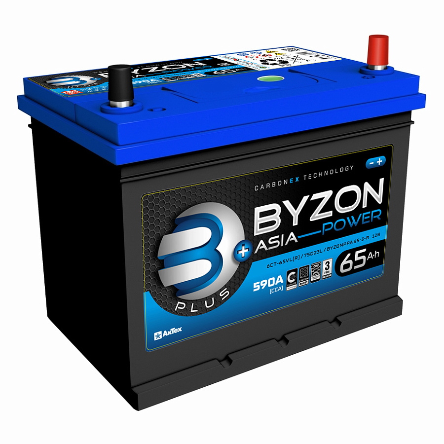 Аккумулятор - BYZON PLUS ASIA 65A/h (R+) 590А 232х175х225мм / BYZ65R.D23.PLS
