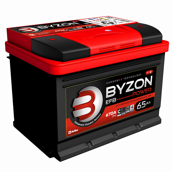 Аккумулятор - BYZON EFB 65A/h (R+) 670А 242х175х190мм / BYZ65R.L2.EFB