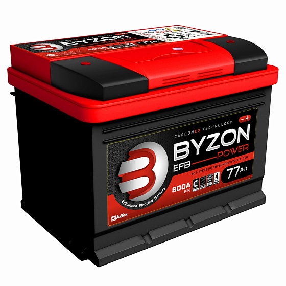 Аккумулятор - BYZON EFB 77A/h (R+) 800А 278х175х190мм / BYZ77R.L3.EFB
