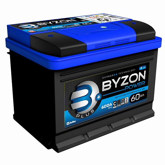 Аккумулятор - BYZON PLUS 60A/h (L+) 600А 242х175х190мм / BYZ60L.L2.PLS