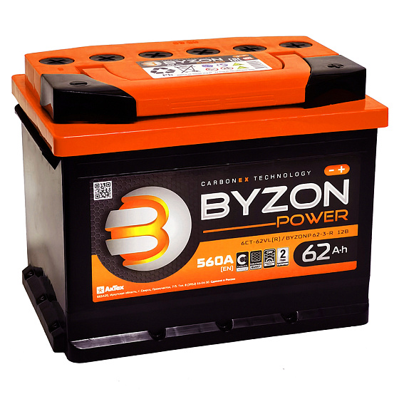 Аккумулятор - BYZON POWER 62A/h (R+) 560А 242х175х190мм / BYZ62R.L2
