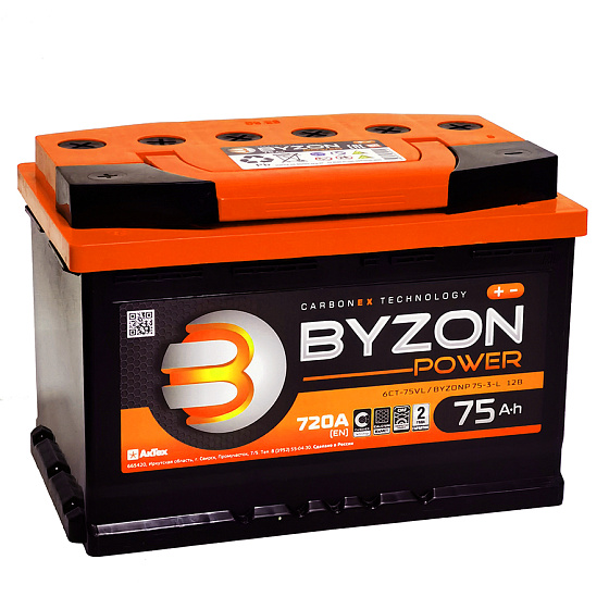 Аккумулятор - BYZON POWER 75A/h (L+) 720А 278х175х190мм / BYZ75L.L3