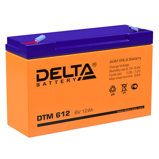 Промышленный аккумулятор - DELTA 6В 12A/h 151х50х100мм / DTM 612