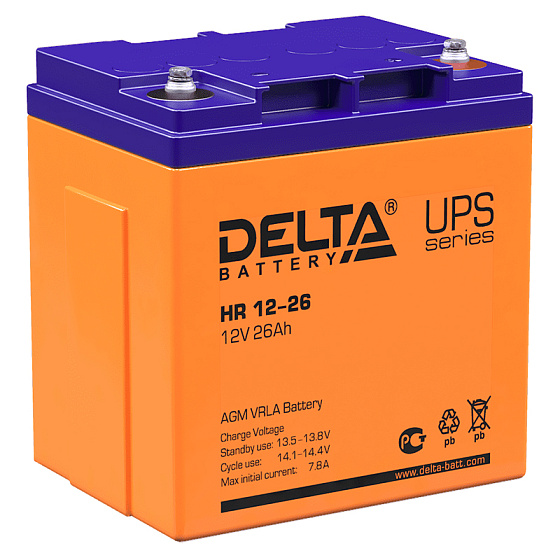 Промышленный аккумулятор - DELTA 12В 26A/h 165х125х175мм / HRL 12-26