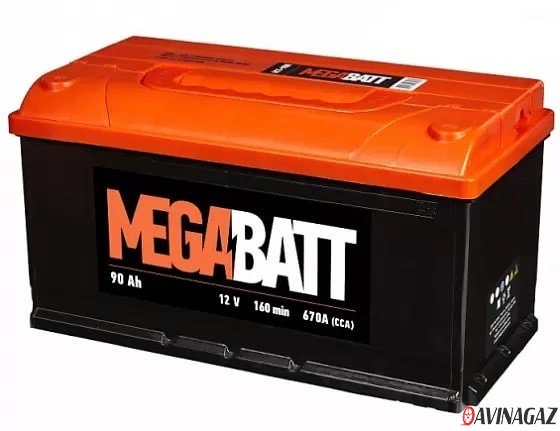 Аккумулятор - MEGA BATT 90A/H, 670А L+ 350×175×190мм / 6СТ-90N