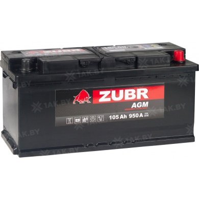 Аккумулятор ZUBR AGM 105 A/h (R+) 392x175x190мм