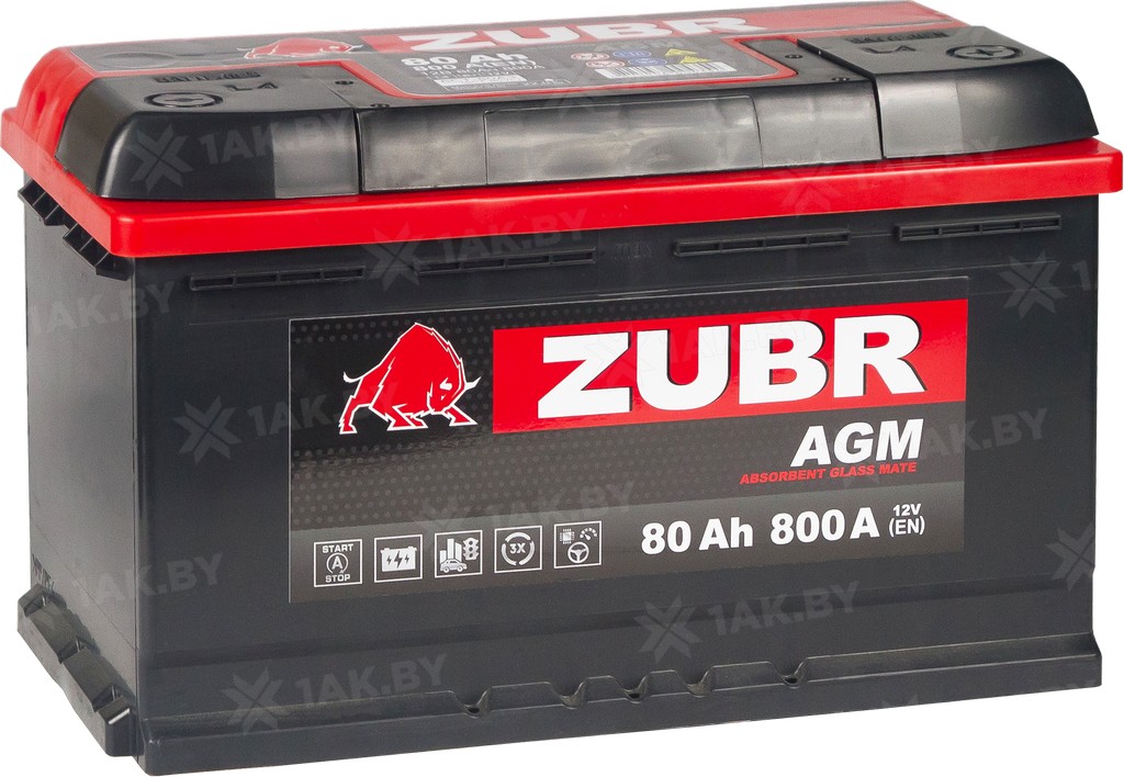 Аккумулятор ZUBR AGM 80 A/h (R+) 312x175x190мм