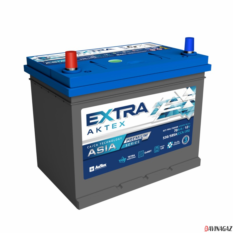 Аккумулятор - AKTEX EXTRA Premium (JIS) 70Ah 530/585A L+ 232x175x225мм / ATEXPA70-3-L