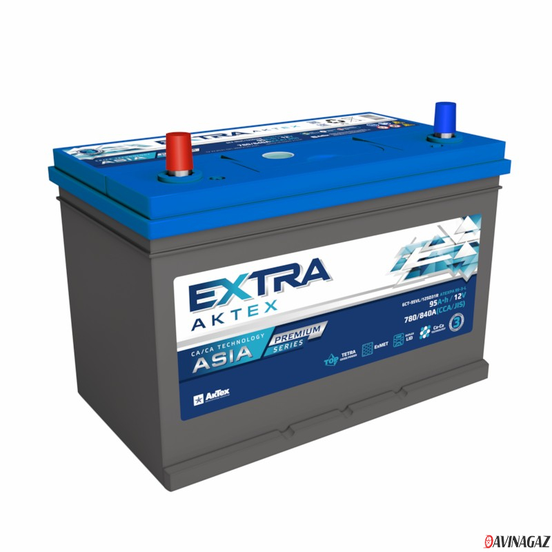Аккумулятор - AKTEX EXTRA Premium (JIS) 95Ah 780/840A L+ 306x175x225мм / ATEXPA95-3-L