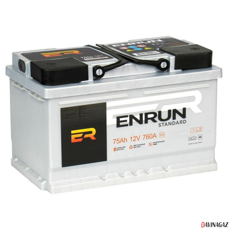 Аккумулятор - ENRUM Standard 75Ah 760A (R+) 278x175x190мм / ES750
