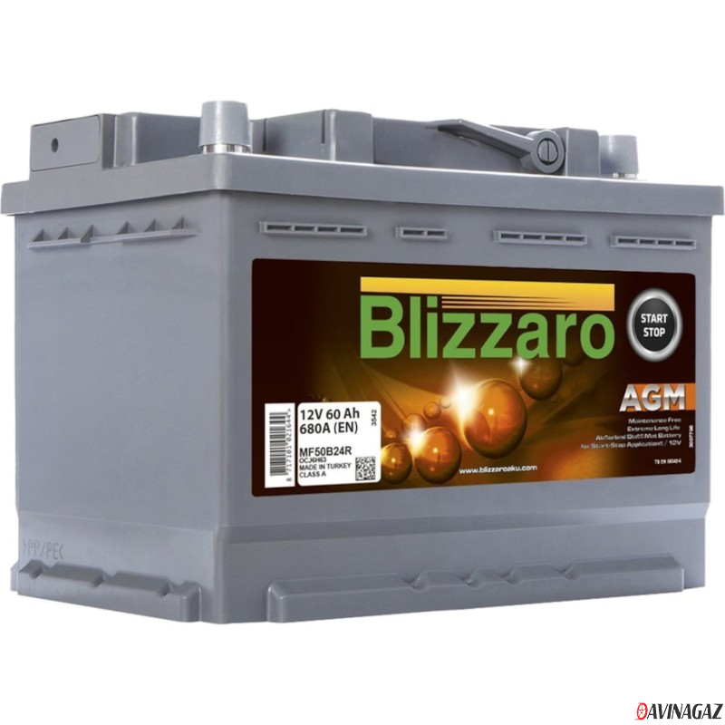 Аккумулятор - BLIZZARO AGM START&STOP 60Ah 680A R+ 242x175x190мм / L2 060 068 013