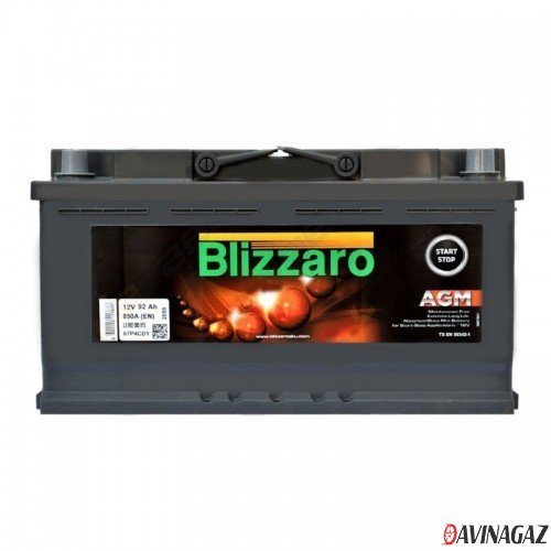 Аккумулятор - BLIZZARO AGM START&STOP 92Ah 850A R+ 352x175x190мм / L5 092 085 013