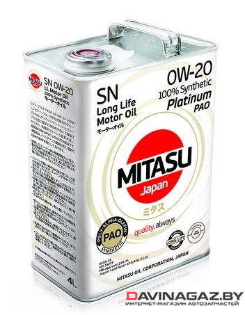 Моторное масло - MITASU PLATINUM PAO Plus SN 0W20, 4л / MJ-1104