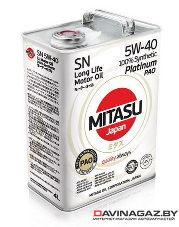 Моторное масло - MITASU PLATINUM PAO SN 5W40, 4л / MJ-1124