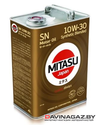 Моторное масло -MITASU MOTOR OIL SN 10W30 Synthetic Blended, 4л / MJ-1214