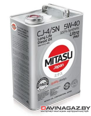 Моторное масло - MITASU ULTRA PAO LL DIESEL CJ-4/SN 5W40, 4л / MJ-2114