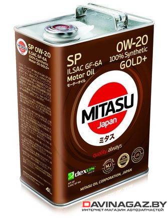 Моторное масло - MITASU GOLD Plus SP 0W20 ILSAC GF-6A, 4л / MJ-P024