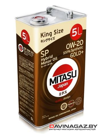 Моторное масло - MITASU GOLD Plus HYBRID SP 0W20 ILSAC GF-6A, 5л / MJ-P02h5