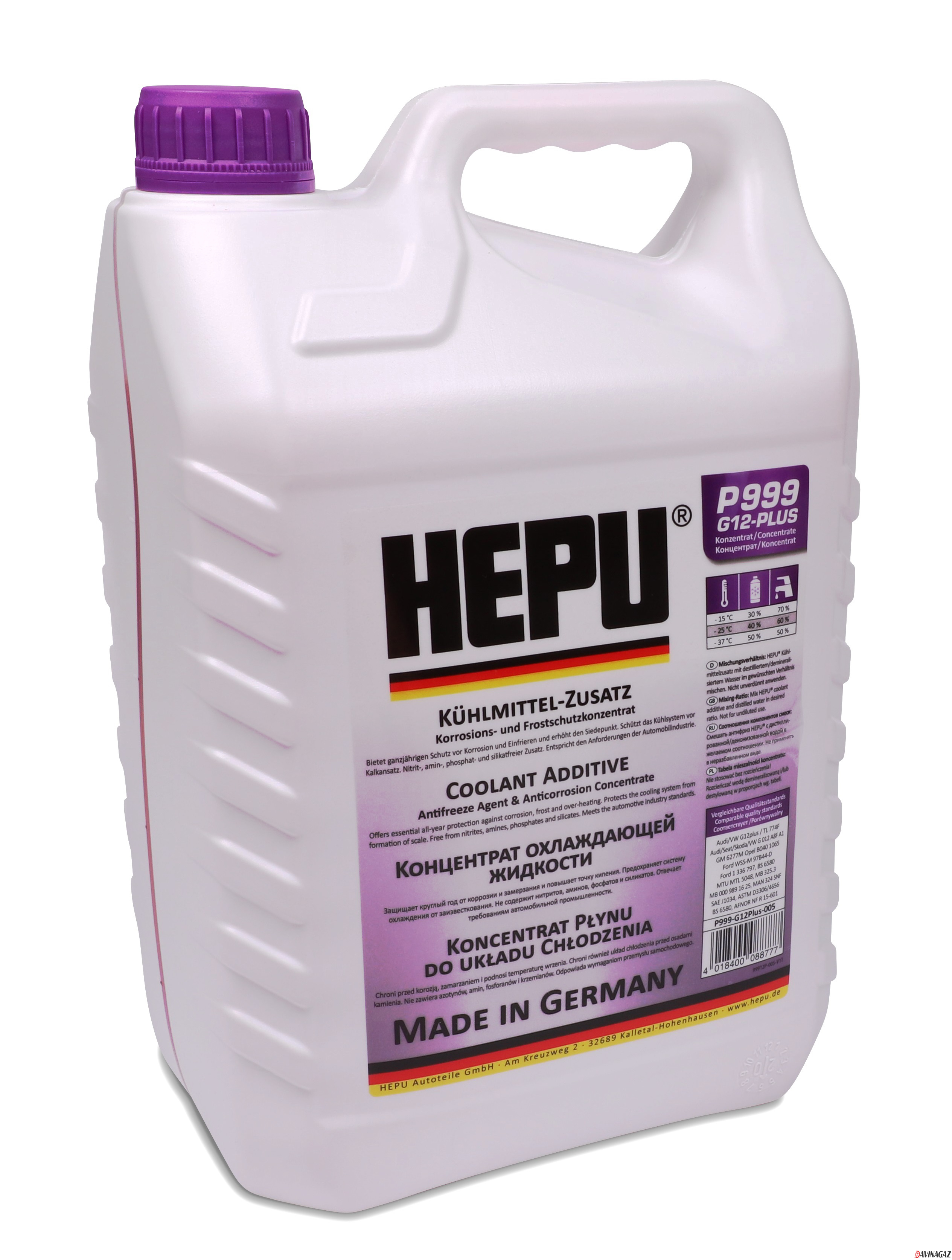 Антифриз концентрированный - HEPU G12+ фиолетовый , 5л / P999-G12PLUS-005