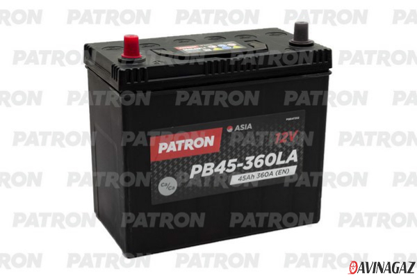 Аккумулятор - PATRON ASIA 12V 45AH 360A (L+) B0 тонкие клеммы JIS T1 237x127x227mm / PB45-360LA